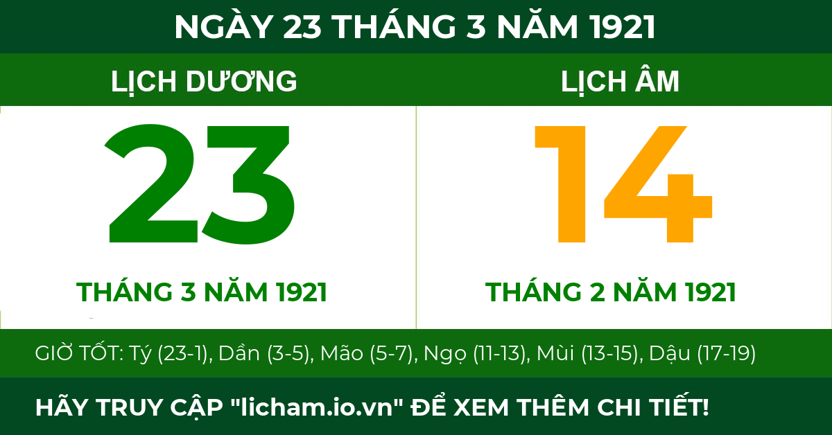 lịch âm ngày 23 tháng 3 năm 1921