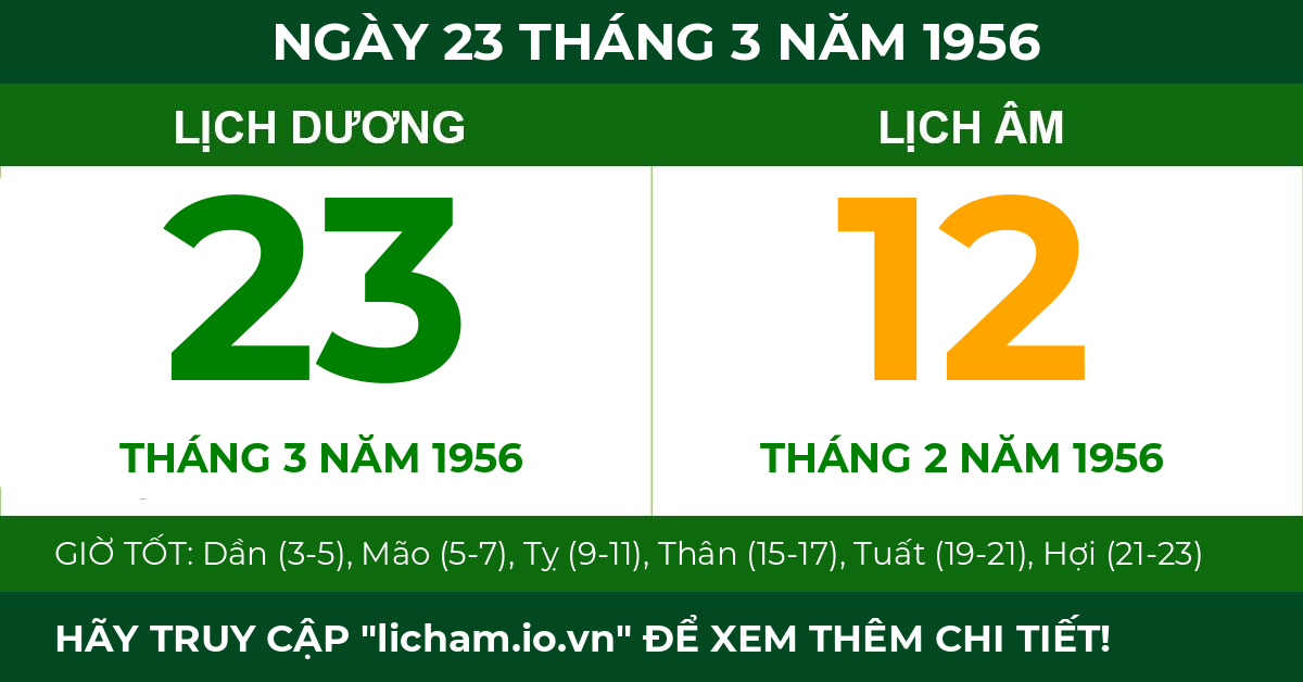 lịch âm ngày 23 tháng 3 năm 1956