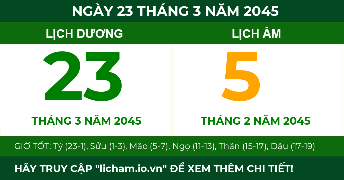 lịch âm ngày 23 tháng 3 năm 2045
