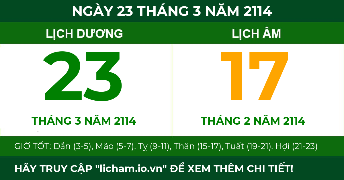 lịch âm ngày 23 tháng 3 năm 2114