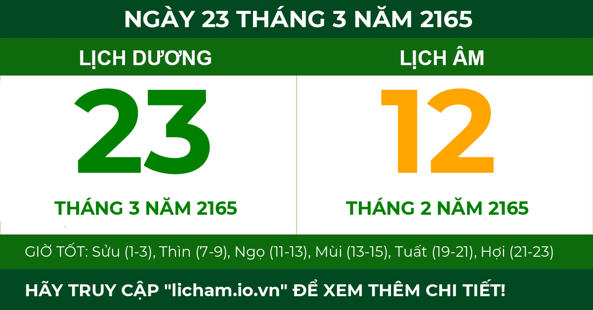 lịch âm ngày 23 tháng 3 năm 2165
