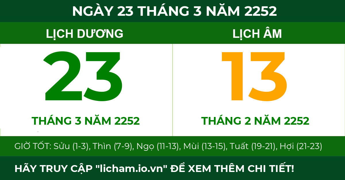 lịch âm ngày 23 tháng 3 năm 2252