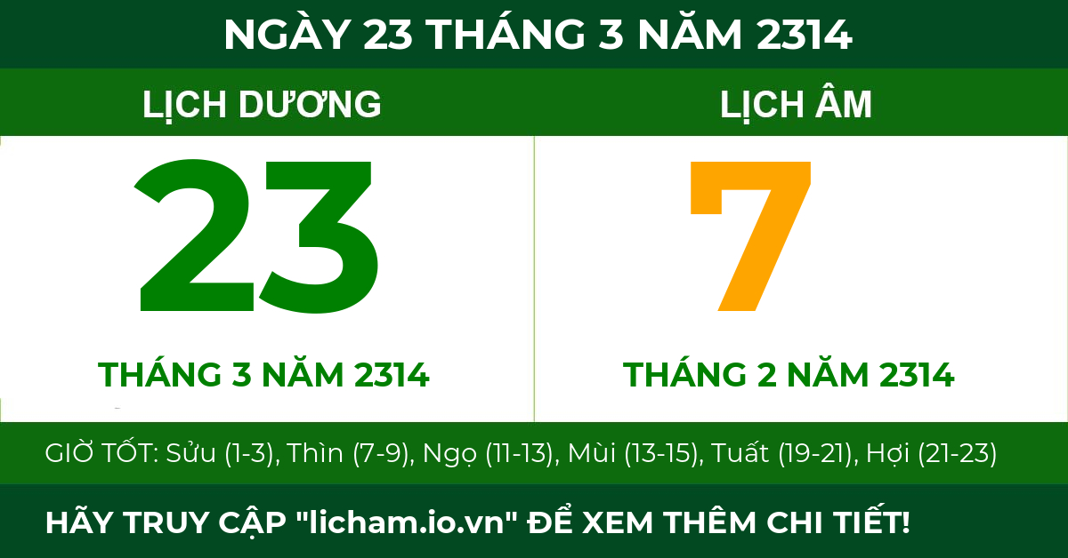 lịch âm ngày 23 tháng 3 năm 2314