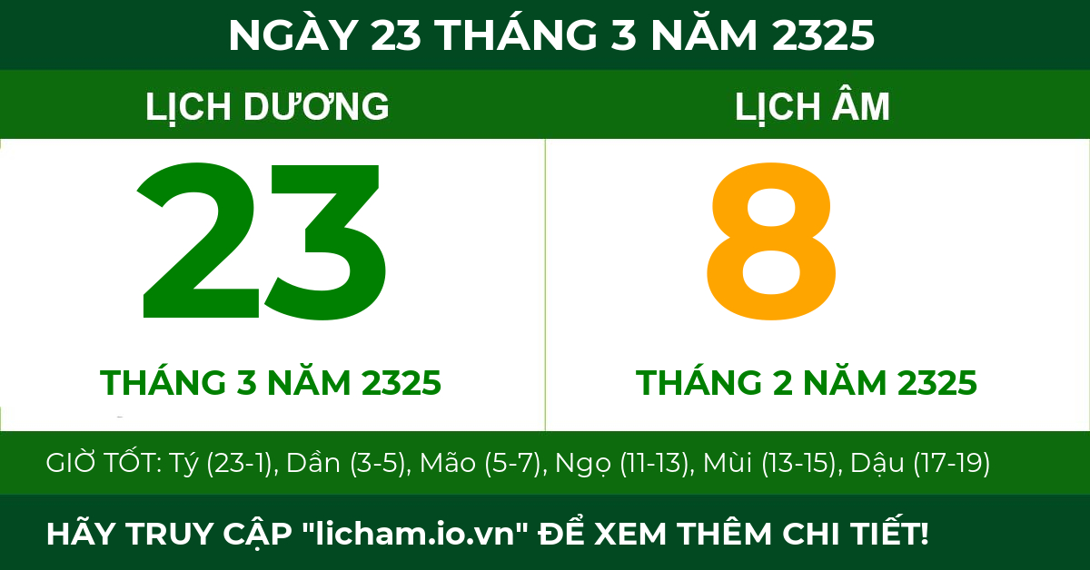 lịch âm ngày 23 tháng 3 năm 2325
