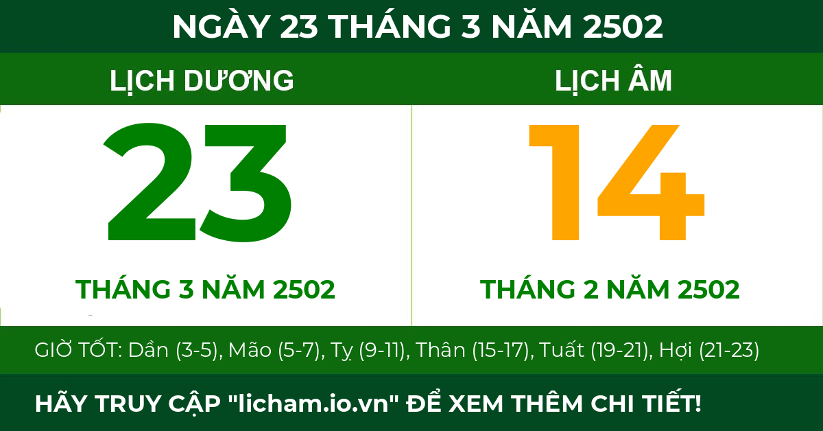 lịch âm ngày 23 tháng 3 năm 2502