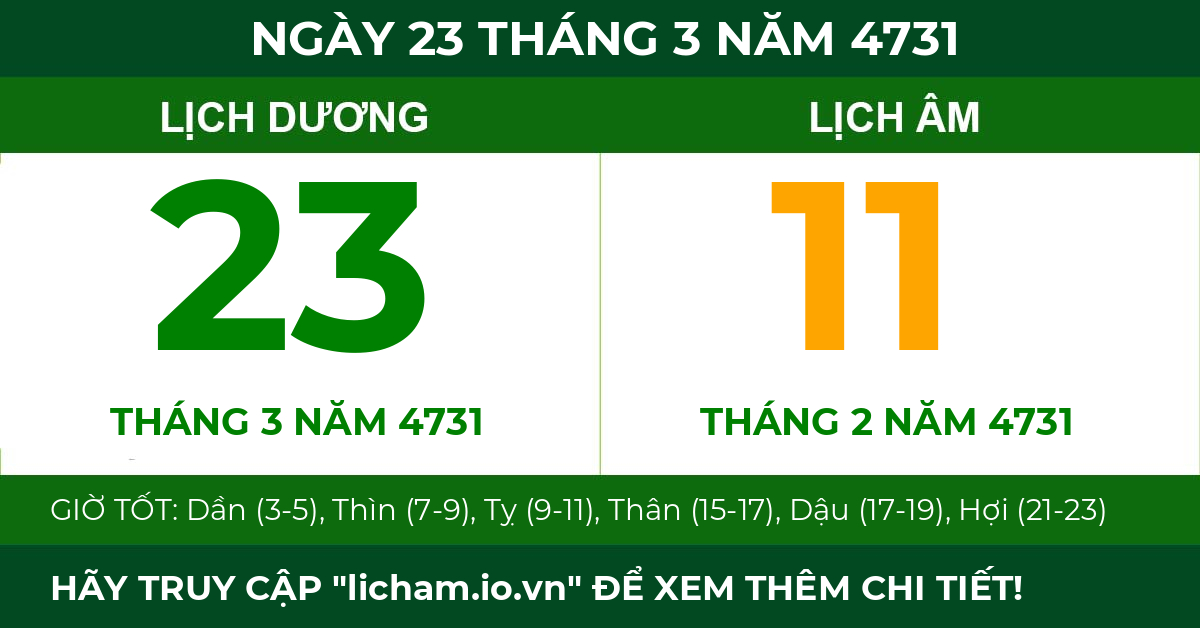 lịch âm ngày 23 tháng 3 năm 4731