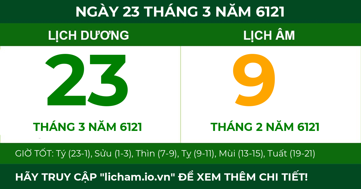 lịch âm ngày 23 tháng 3 năm 6121
