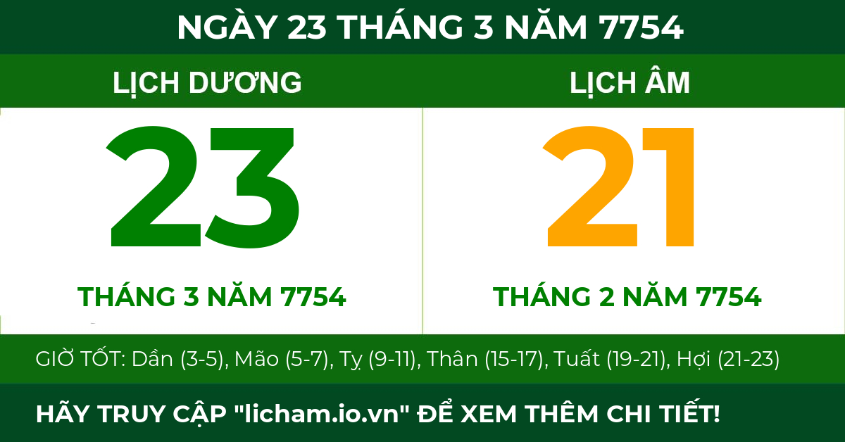lịch âm ngày 23 tháng 3 năm 7754