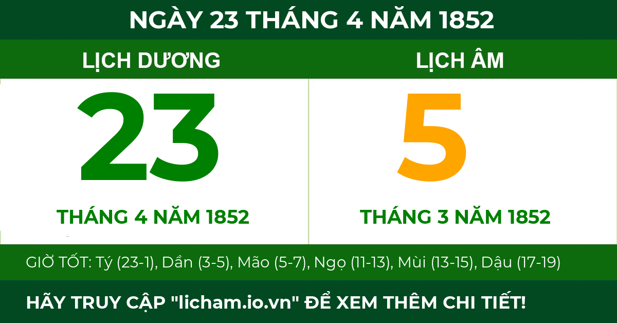 lịch âm ngày 23 tháng 4 năm 1852