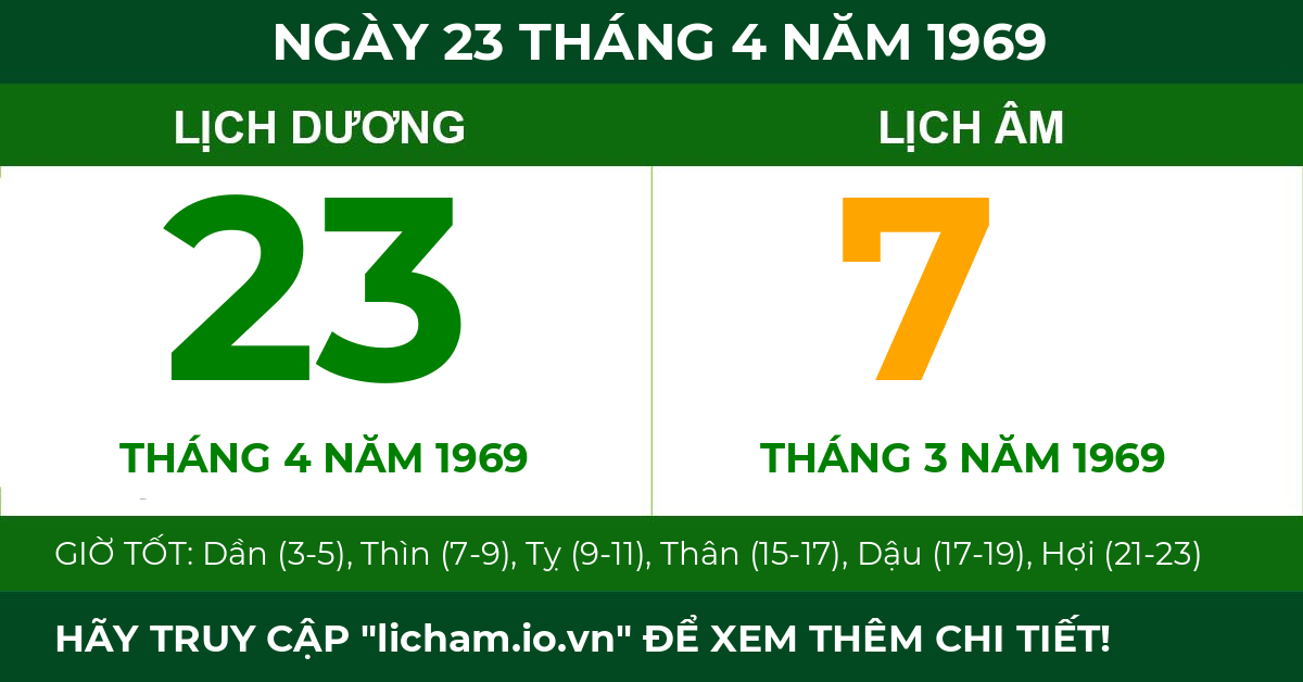 lịch âm ngày 23 tháng 4 năm 1969