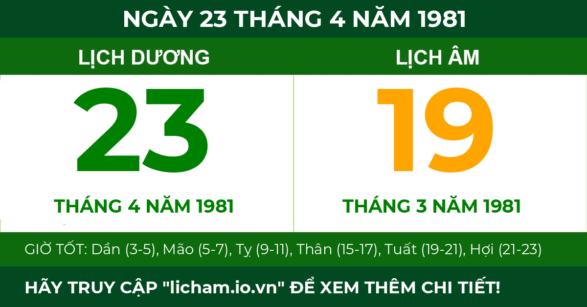 lịch âm ngày 23 tháng 4 năm 1981