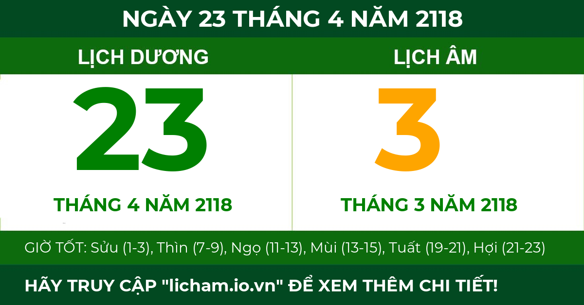 lịch âm ngày 23 tháng 4 năm 2118