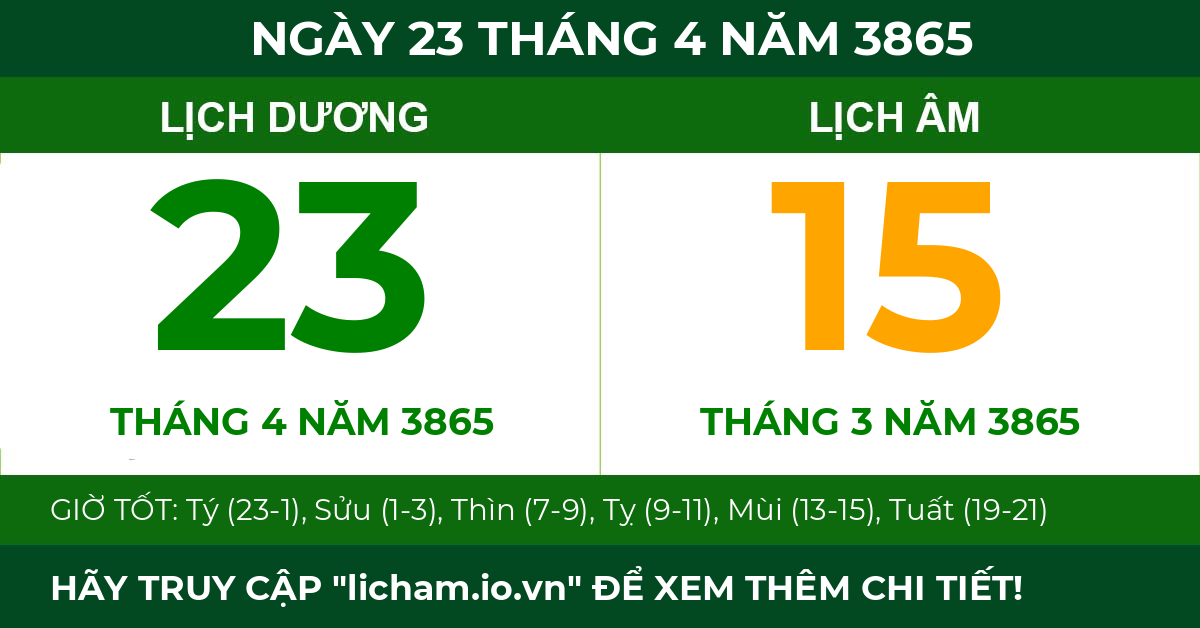 lịch âm ngày 23 tháng 4 năm 3865