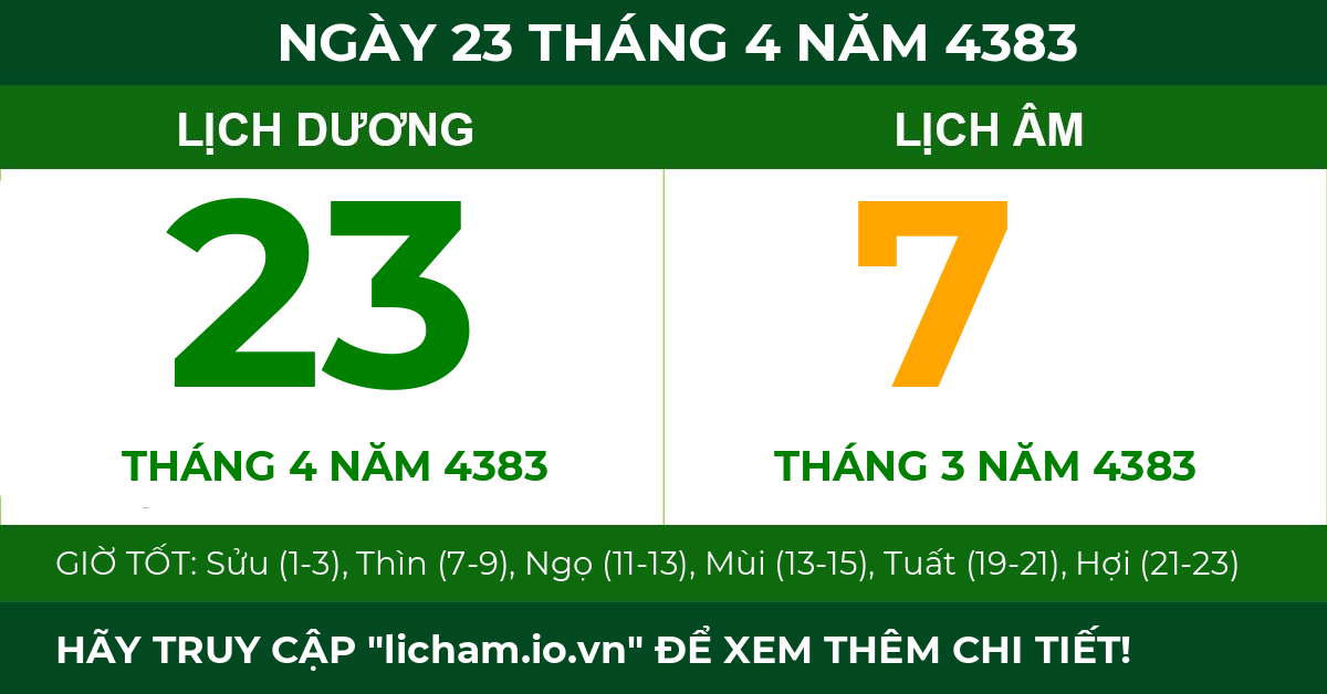 lịch âm ngày 23 tháng 4 năm 4383