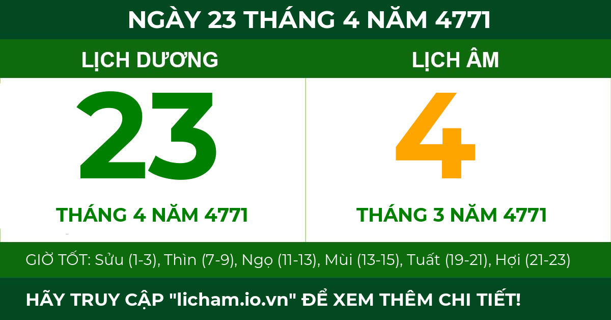 lịch âm ngày 23 tháng 4 năm 4771