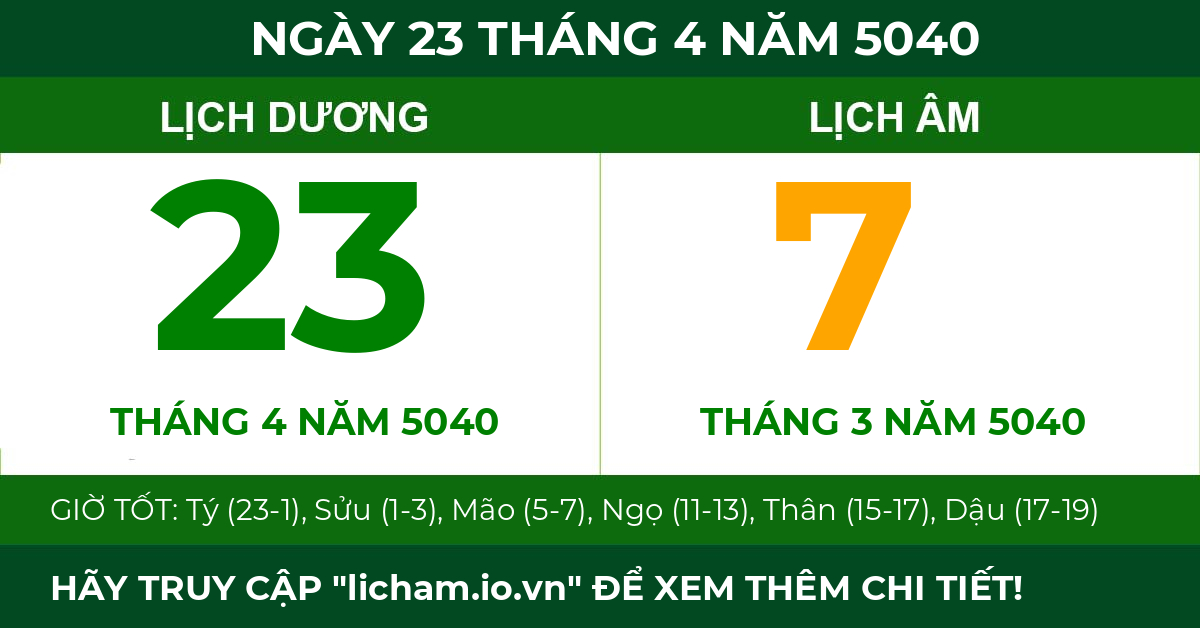 lịch âm ngày 23 tháng 4 năm 5040