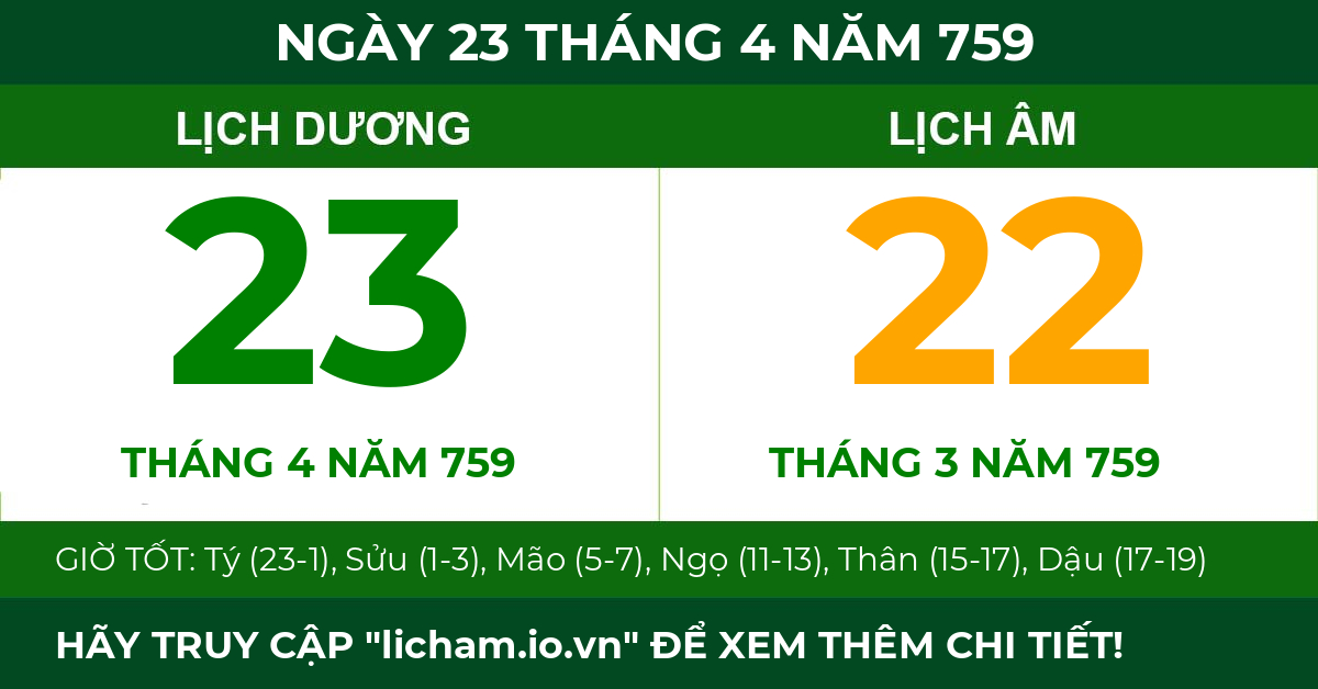 lịch âm ngày 23 tháng 4 năm 759