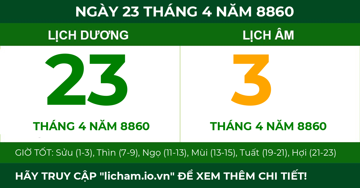 lịch âm ngày 23 tháng 4 năm 8860