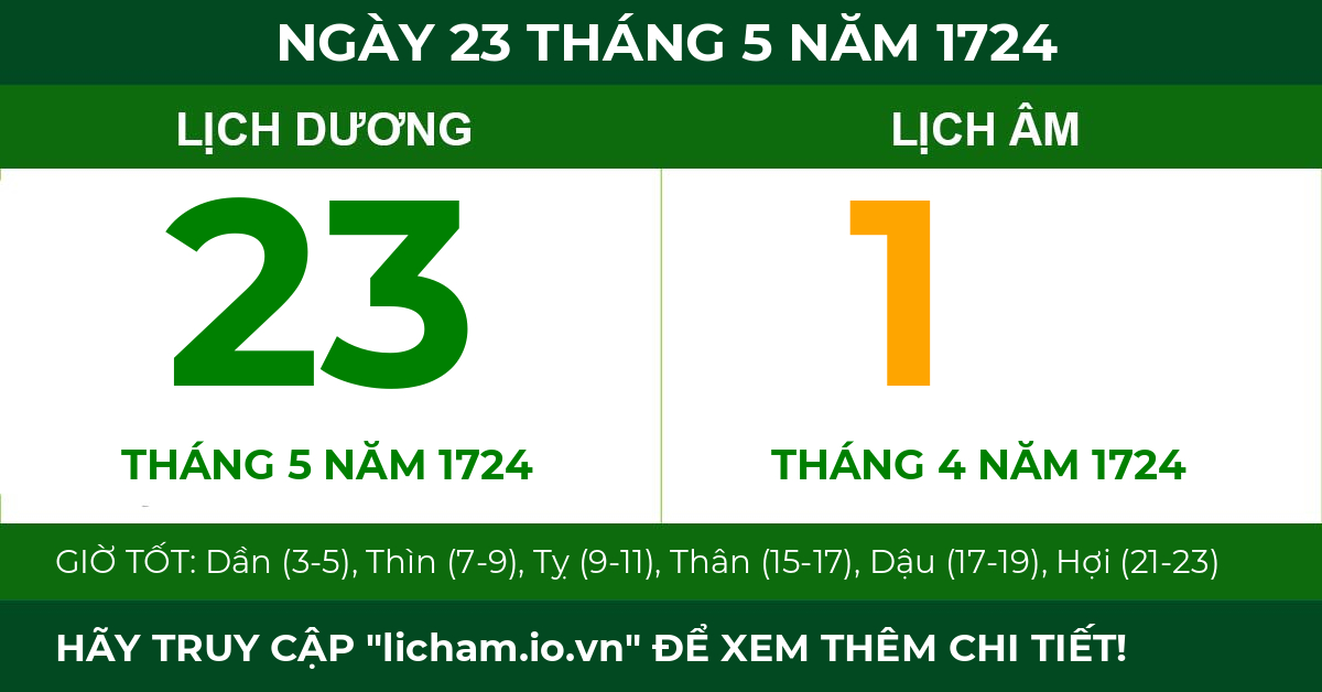 lịch âm ngày 23 tháng 5 năm 1724