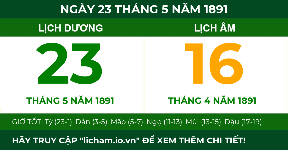 lịch âm ngày 23 tháng 5 năm 1891