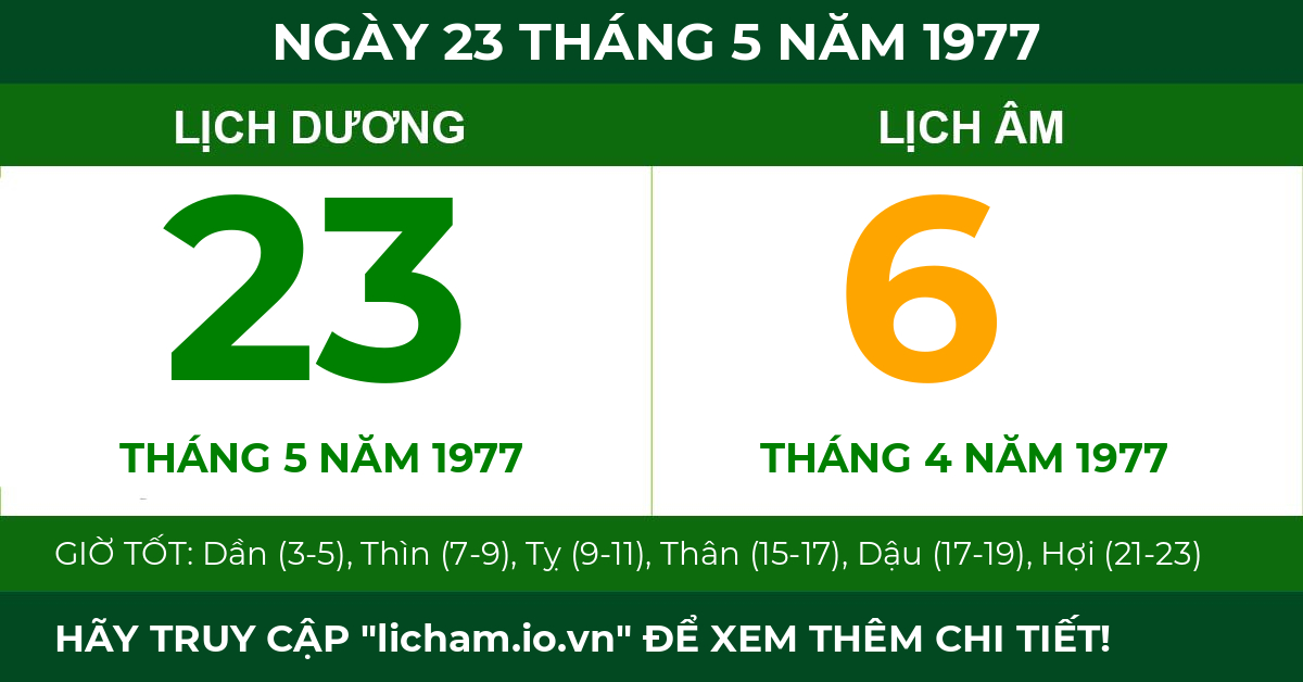 lịch âm ngày 23 tháng 5 năm 1977