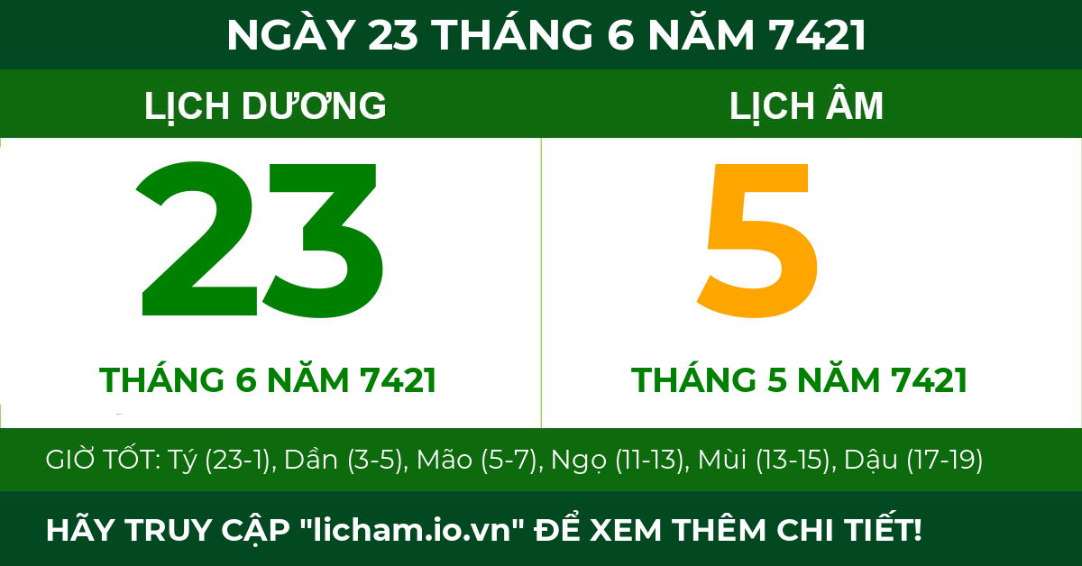 lịch âm ngày 23 tháng 6 năm 7421
