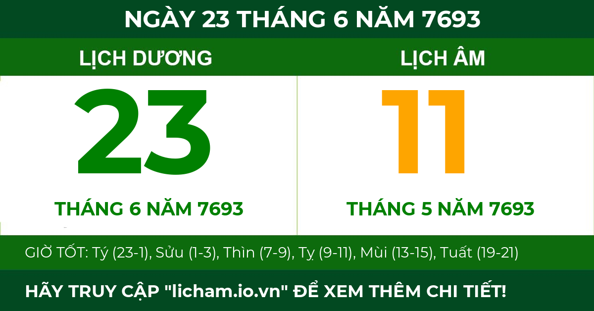 lịch âm ngày 23 tháng 6 năm 7693
