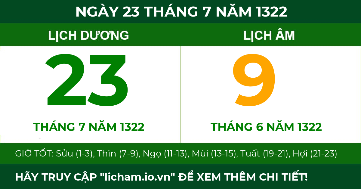 lịch âm ngày 23 tháng 7 năm 1322
