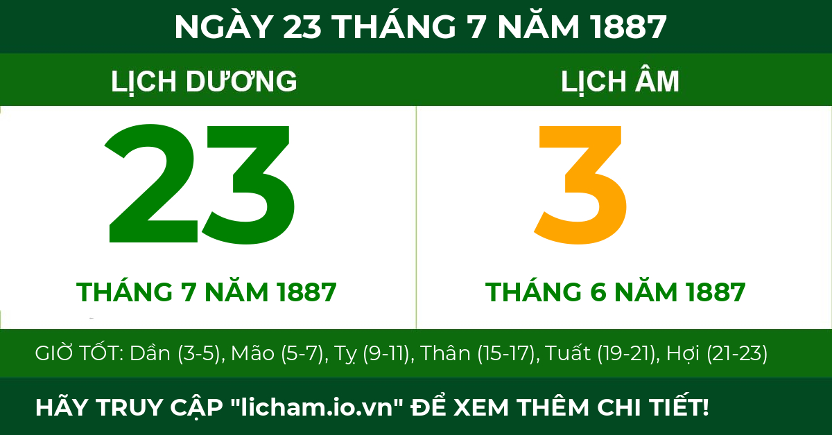 lịch âm ngày 23 tháng 7 năm 1887