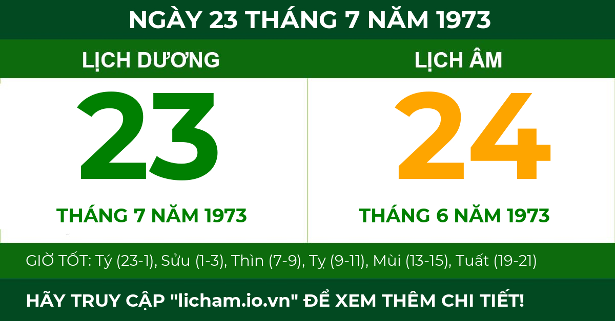 lịch âm ngày 23 tháng 7 năm 1973