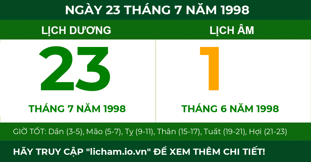 lịch âm ngày 23 tháng 7 năm 1998