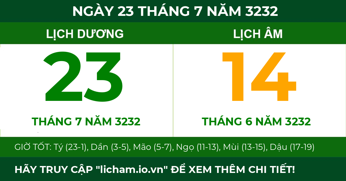 lịch âm ngày 23 tháng 7 năm 3232