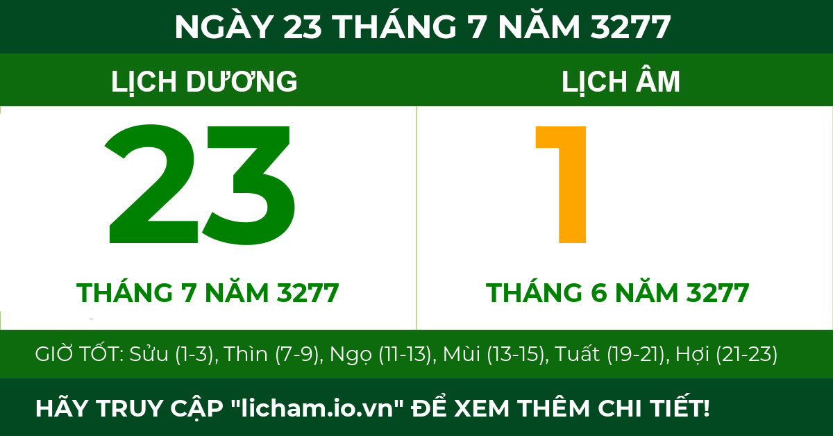 lịch âm ngày 23 tháng 7 năm 3277