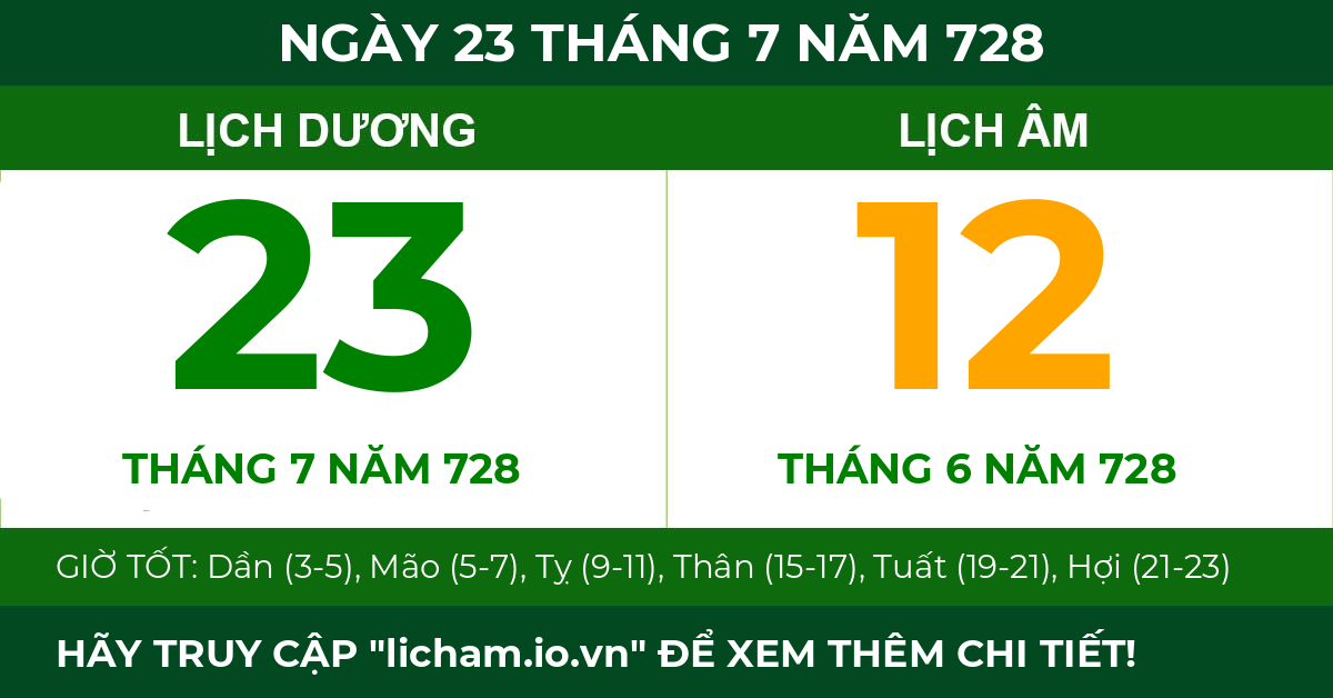 lịch âm ngày 23 tháng 7 năm 728