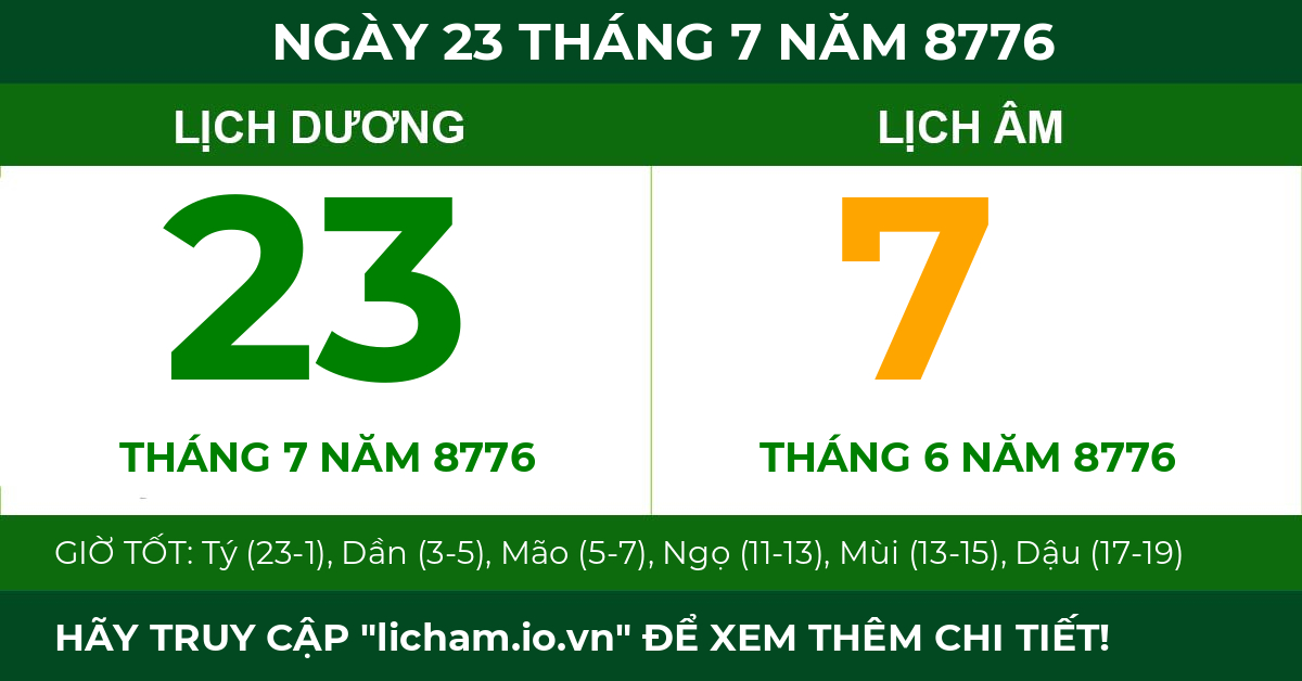 lịch âm ngày 23 tháng 7 năm 8776