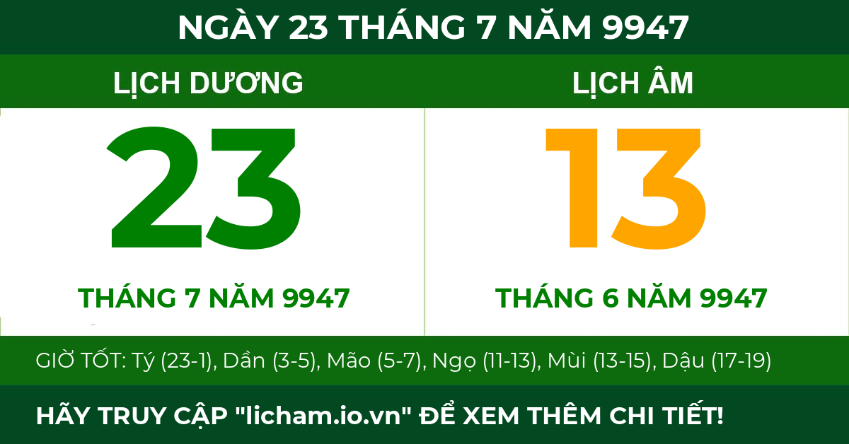lịch âm ngày 23 tháng 7 năm 9947