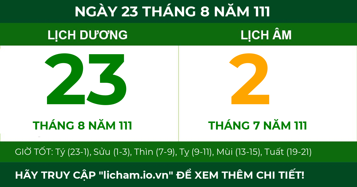 lịch âm ngày 23 tháng 8 năm 111