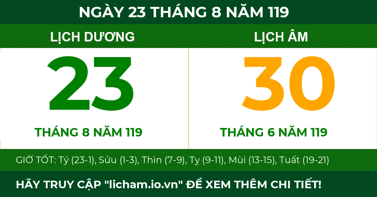 lịch âm ngày 23 tháng 8 năm 119