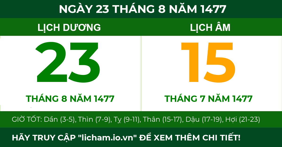 lịch âm ngày 23 tháng 8 năm 1477