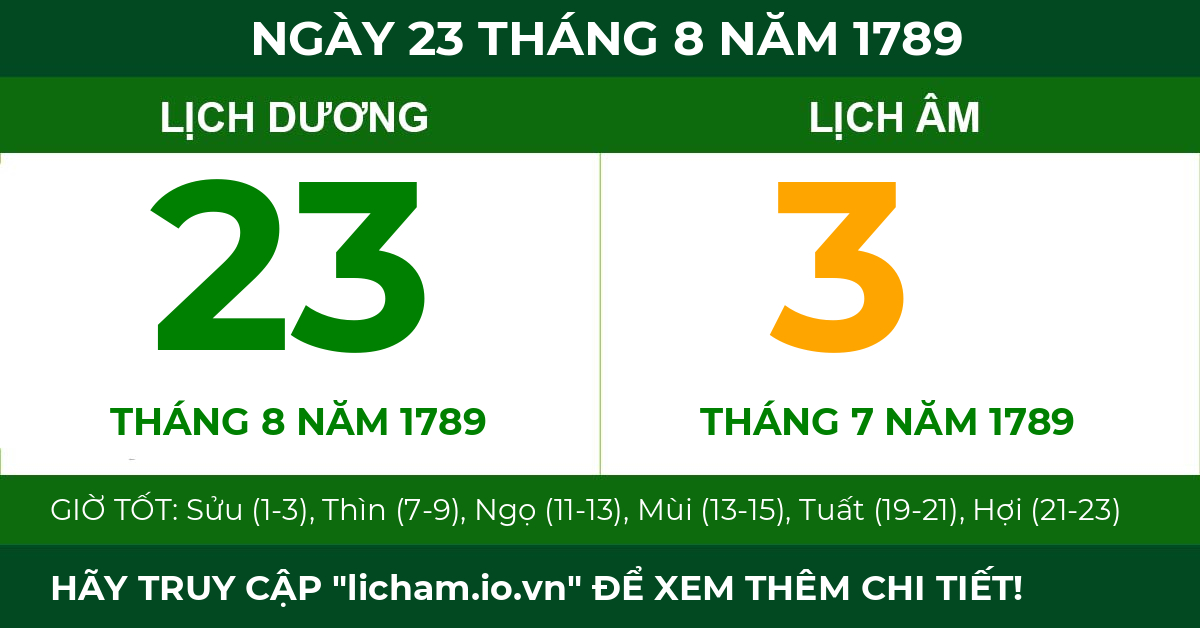 lịch âm ngày 23 tháng 8 năm 1789