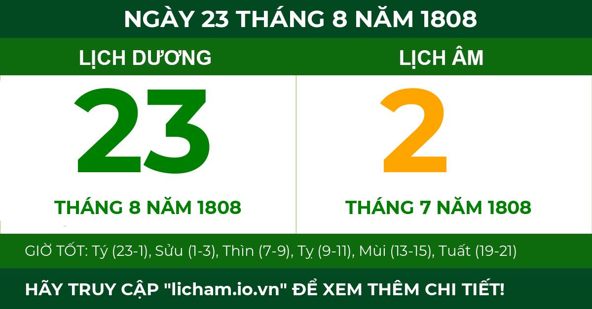 lịch âm ngày 23 tháng 8 năm 1808