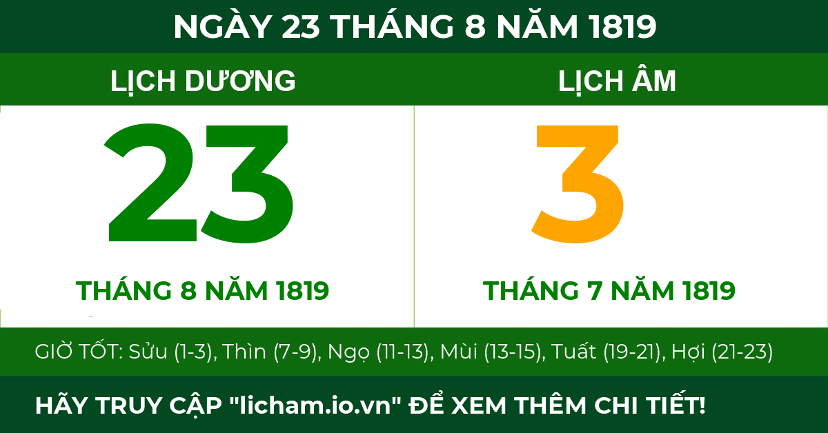 lịch âm ngày 23 tháng 8 năm 1819