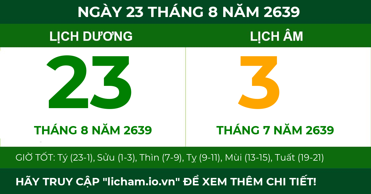 lịch âm ngày 23 tháng 8 năm 2639
