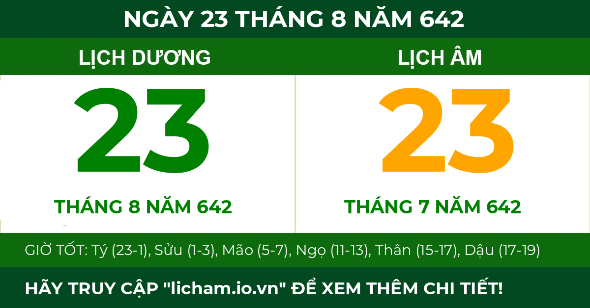 lịch âm ngày 23 tháng 8 năm 642
