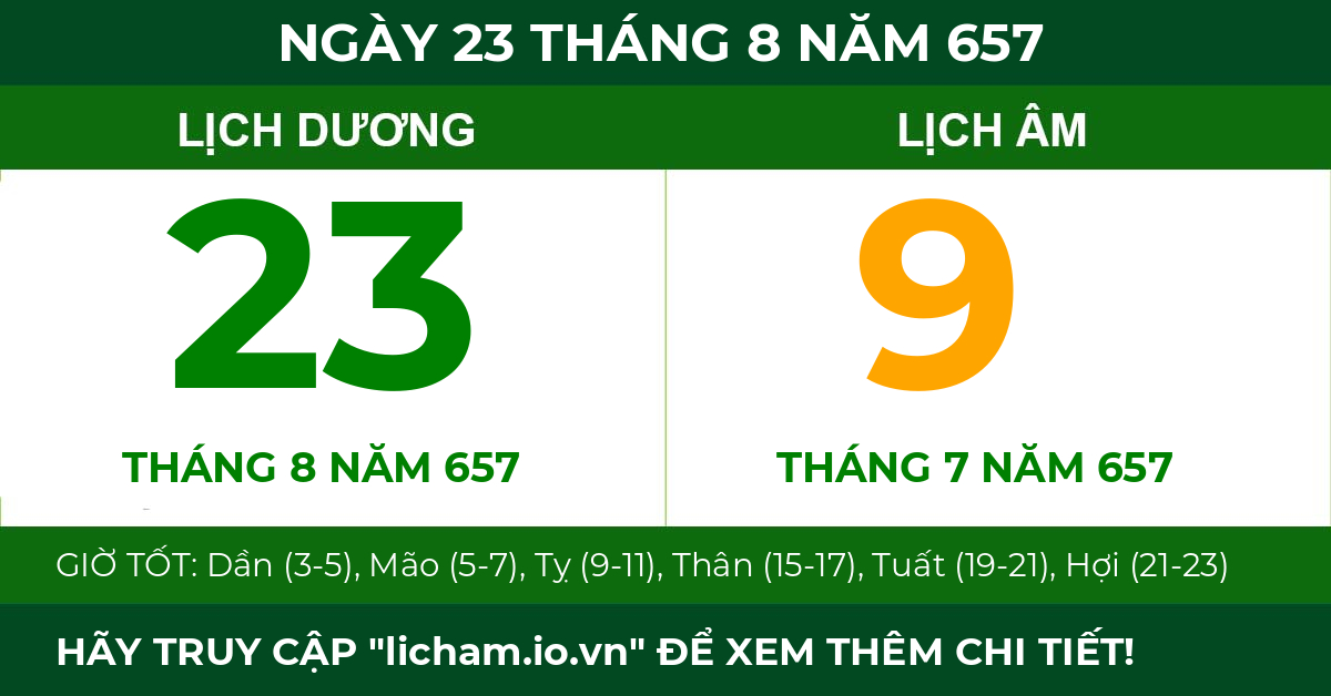 lịch âm ngày 23 tháng 8 năm 657
