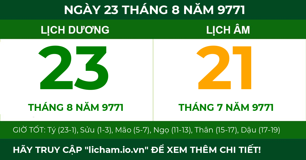 lịch âm ngày 23 tháng 8 năm 9771