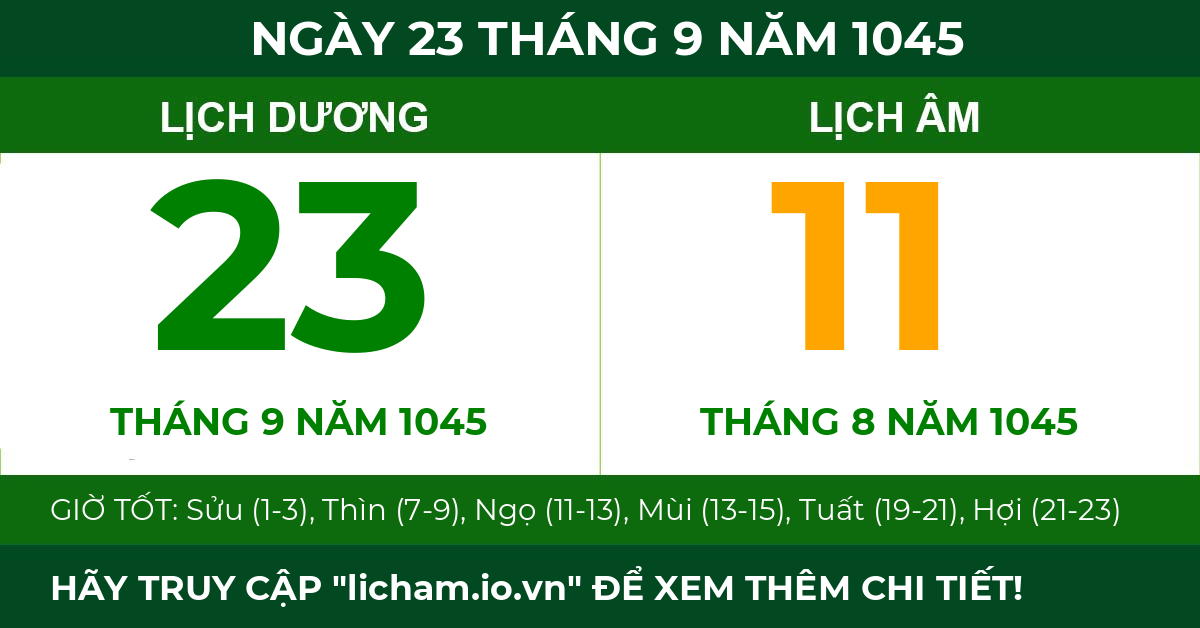 lịch âm ngày 23 tháng 9 năm 1045