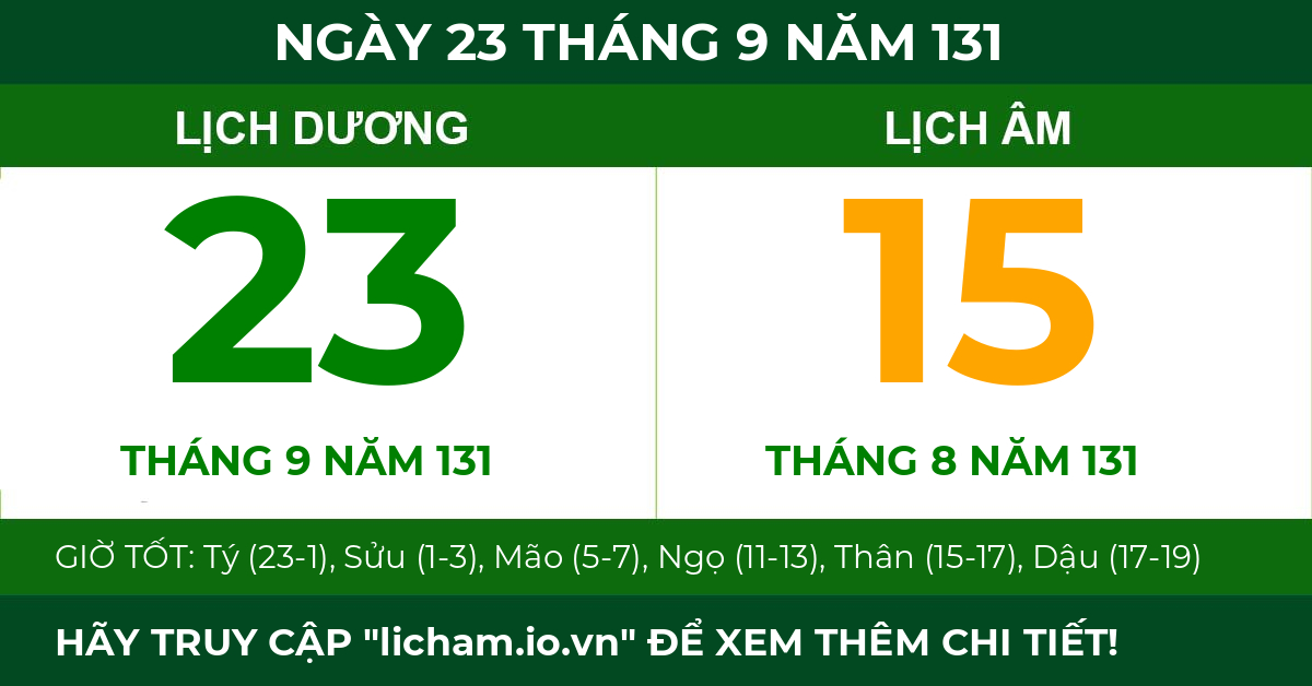 lịch âm ngày 23 tháng 9 năm 131