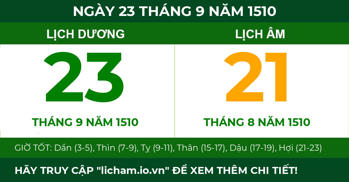lịch âm ngày 23 tháng 9 năm 1510