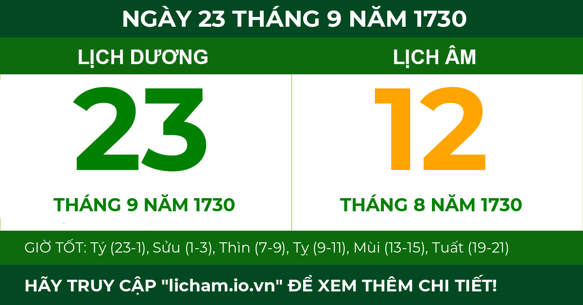 lịch âm ngày 23 tháng 9 năm 1730